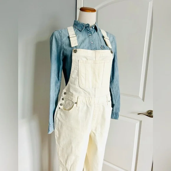 Universal Thread Off White Denim Overalls Women’s Size 10 - Picture 2 of 10